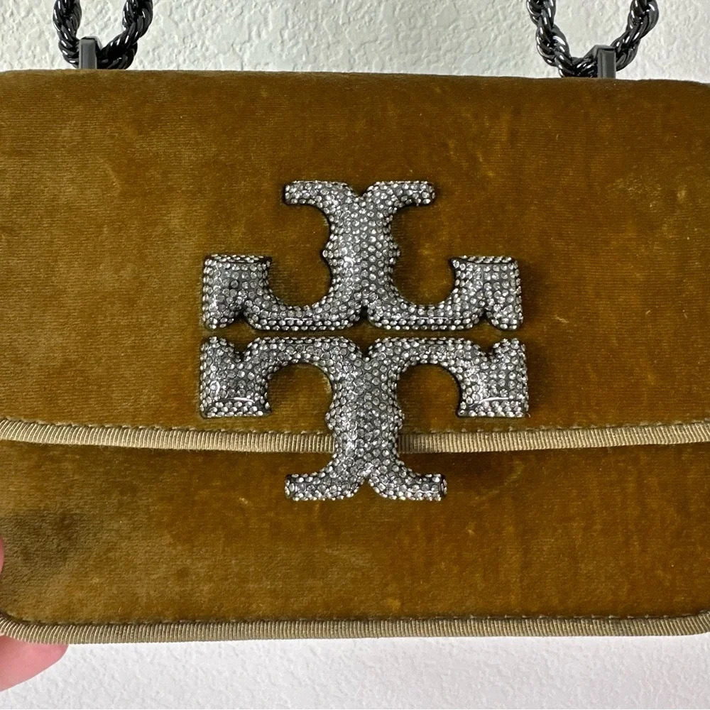 Tory Burch Eleanor Small Velvet Pave Logo Shoulder Bag Purse - Picture 10 of 10